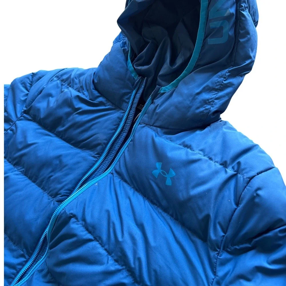 Under Armour Boys ColdGear‎ Blue Puffer Jacket Hooded Zip Youth XL YXL unisex